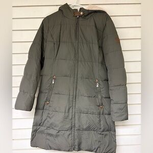 Ralph Lauren Long Down Parka Jacket Women’s Small Fleece Winter Grey Green Coat
